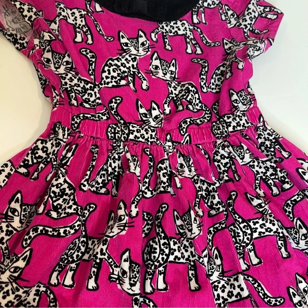 Gymboree Girls Toddler Fit & Flare Dress Pink Black Cats Elastic Waist